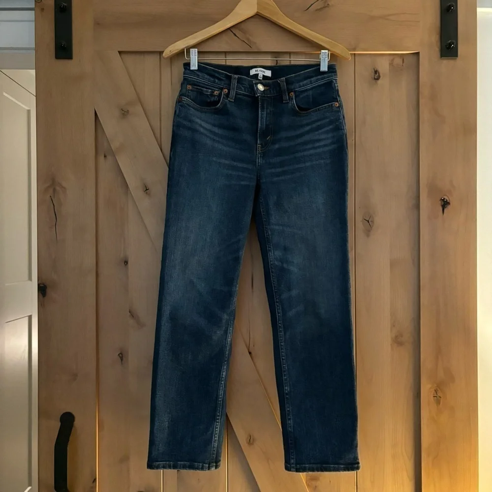 RE/DONE 70s Mid Rise Stove Pipe Jeans Royal Fade Size 27